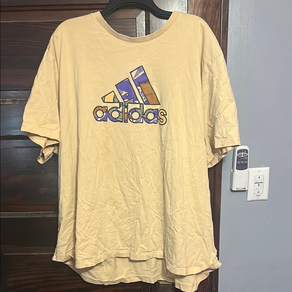 Adidas Tan Tee with Purple Graphic